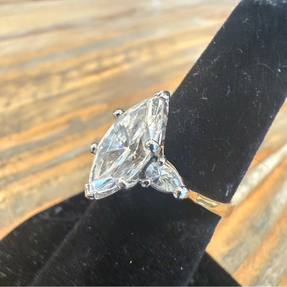 Simulated Diamond Cubic Zirconia Marquise Cut Ring Mixed Metals Size 6 - Picture 3 of 9